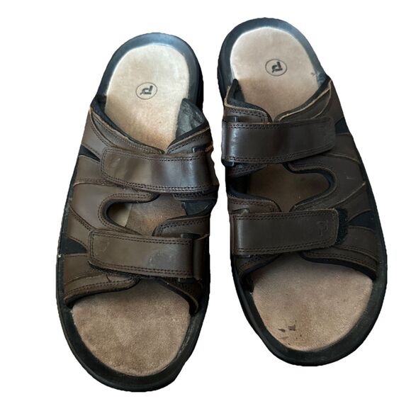 Propet Mens Vero Sandals Brown Leather Double Strap Slides Size 13 D MSV003L - Picture 1 of 6